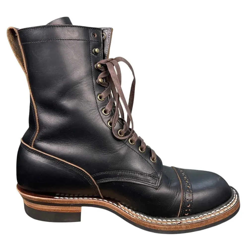 Crush on Retro Men’s Black Leather Cap Toe Sevice Boot Size 44 US 11